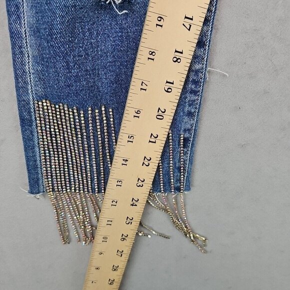 Custom Levi's Womens 33 Blue Distressed Front & Back Rhinestone Fringe Festival - Picture 11 of 16